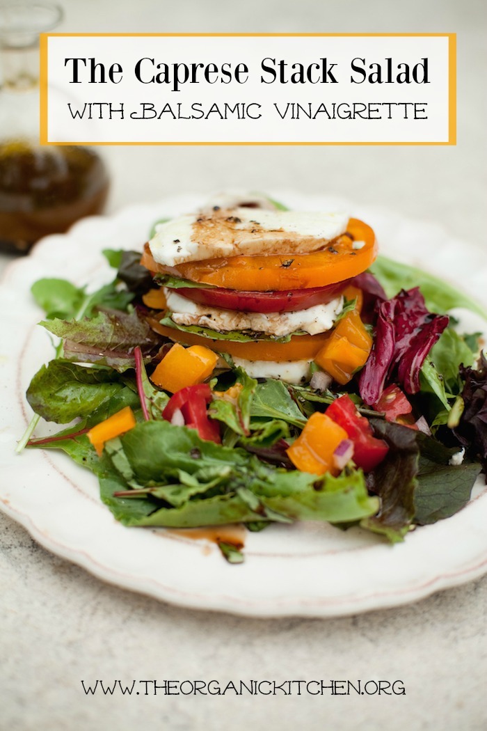 The Caprese Stack Salad on white plate