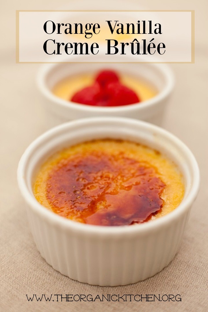 Orange Vanilla Creme Brûlée in white ramekins