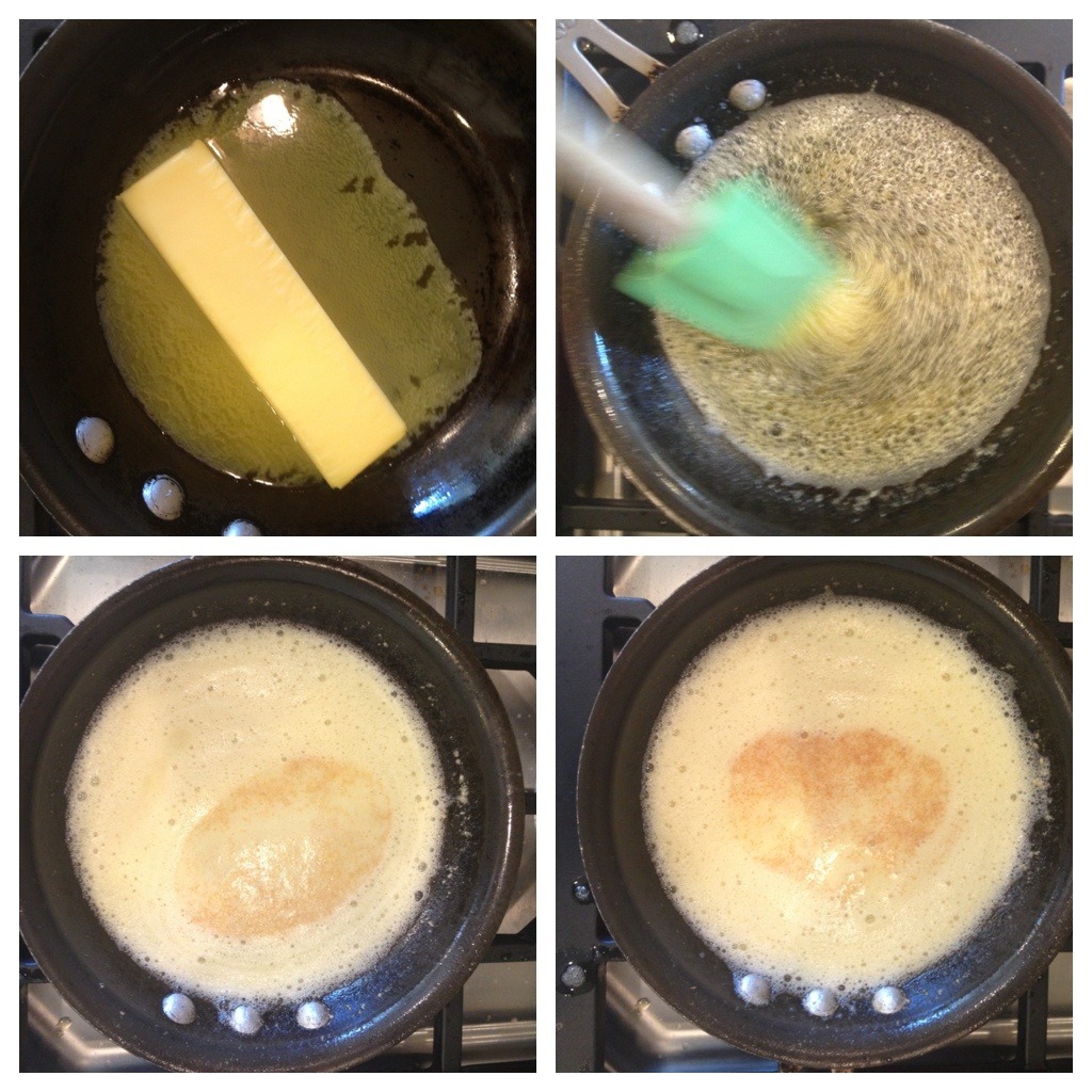 A collage of photos showing the process of making brown butter