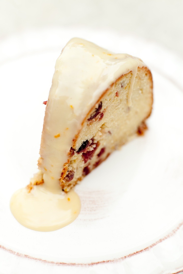 A slice of Orange Cranberry Pound Cake