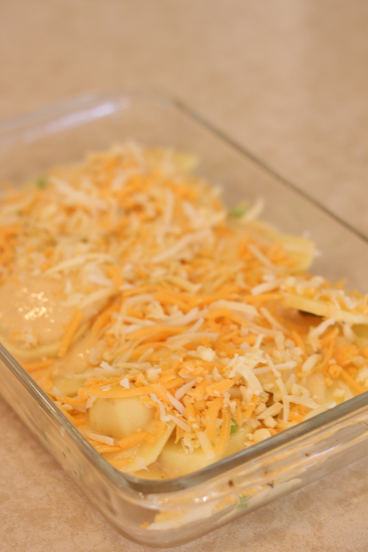 Three Cheese Au Gratin Potatoes before baking