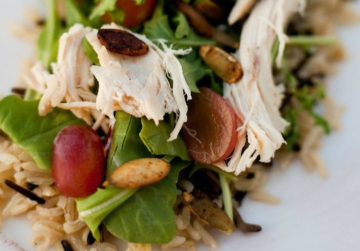 A close up of Wild Rice and Arugula Chicken Salad