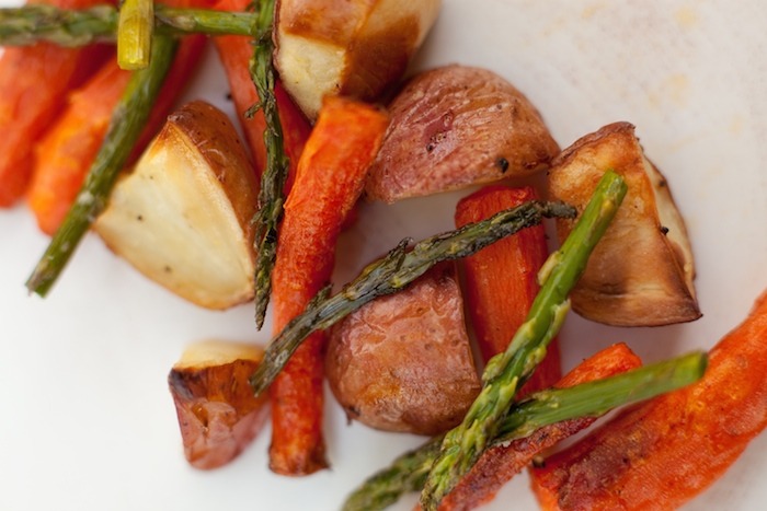 Simple Roasted vegetables on white background