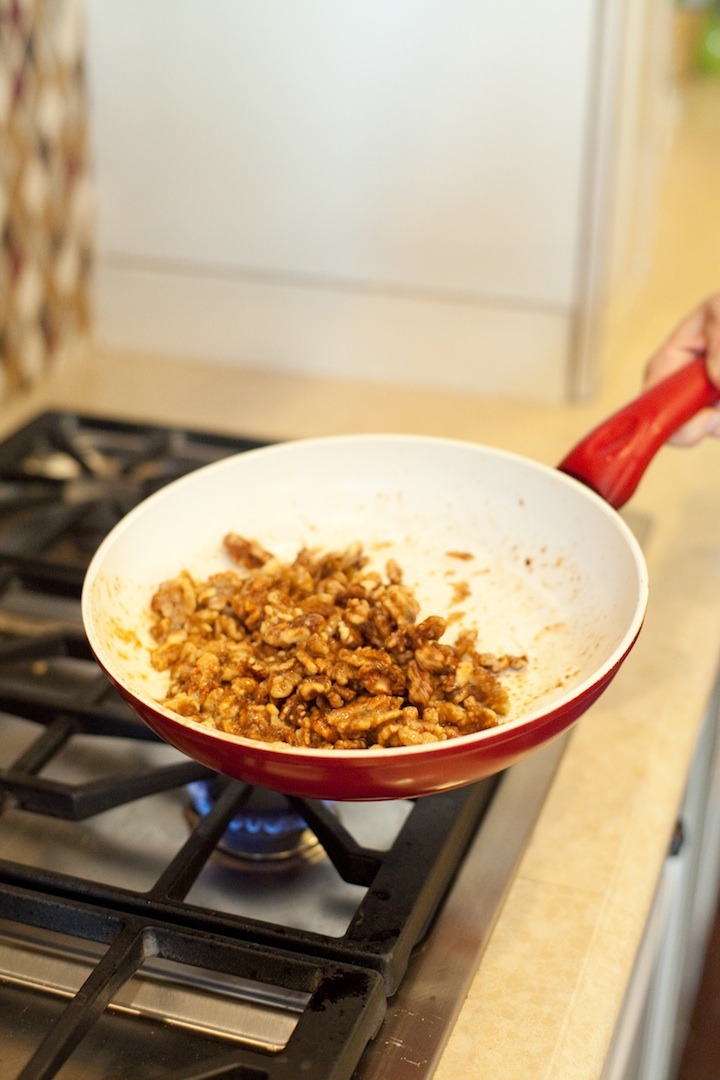 A pan full of caramelized nuts: How to Caramelize Nuts