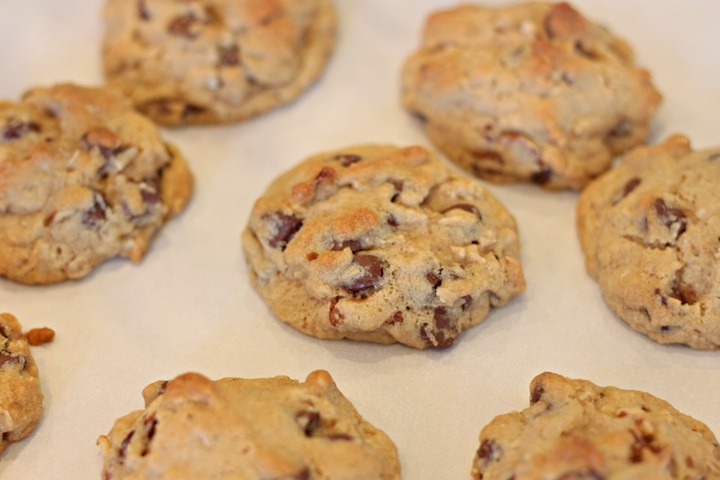 Chocolate Chip Oatmeal Cookies with Orange Glaze fresh out of the oven