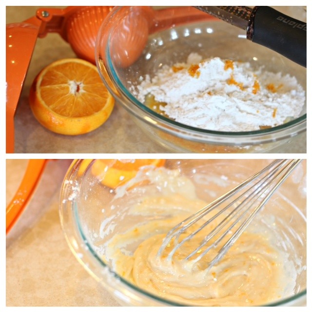 Two photos depicting how to make the glaze for Chocolate Chip Oatmeal Cookies with Orange Glaze