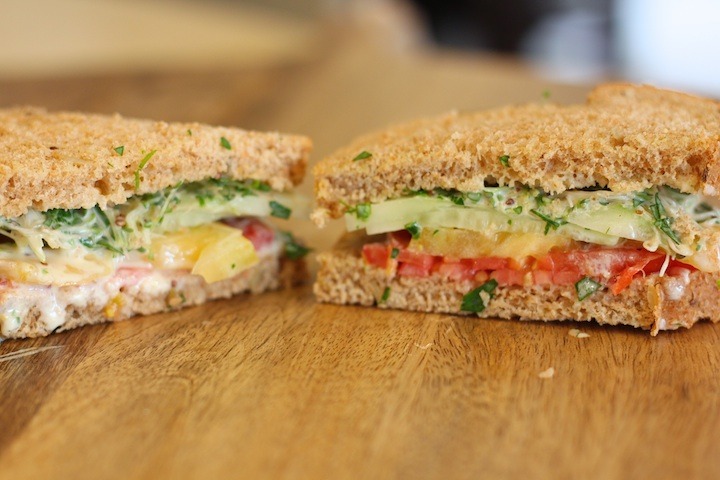 The Perfect Lunch ~ Heirloom Tomato and Avocado Sandwich with Creamy Herb Dressing