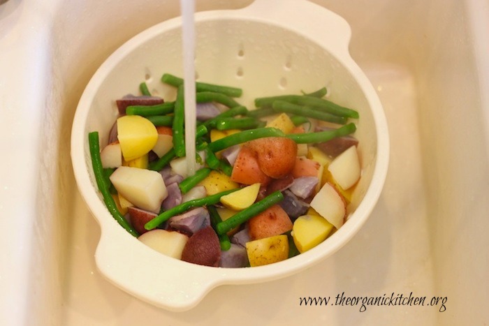 Tri-colored Potato Salad with Green Beans and Rustic Pesto 