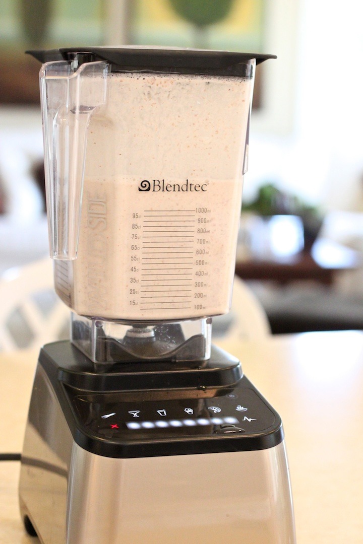 Almond milk blending in a blender