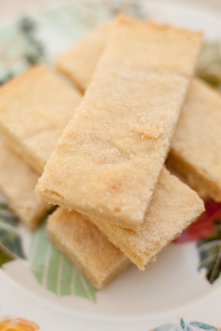 Stacked Shortbread Cookies used to make Lemon Shortbread Bars with Mascarpone