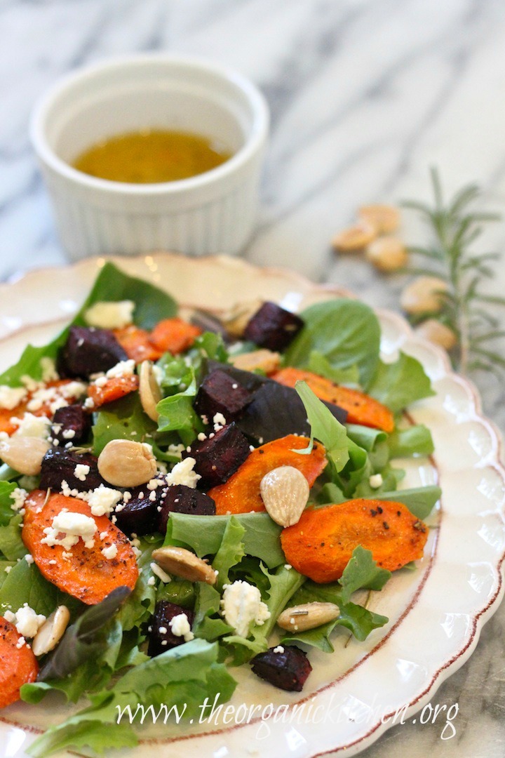 Roasted Beet and Carrot Salad on white plate