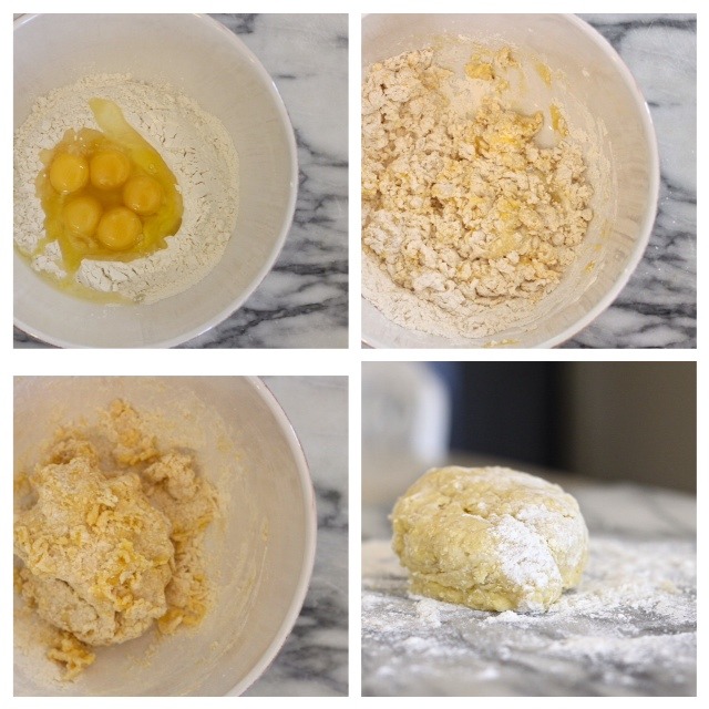 Four photos depicting the process of making pasta by hand forHomemade Butternut Squash Ravioli from The Organic Kitchen