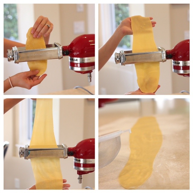 A collage of photos of a woman demonstrating how to roll homemade pasta for Homemade Butternut Squash Ravioli from The Organic Kitchen