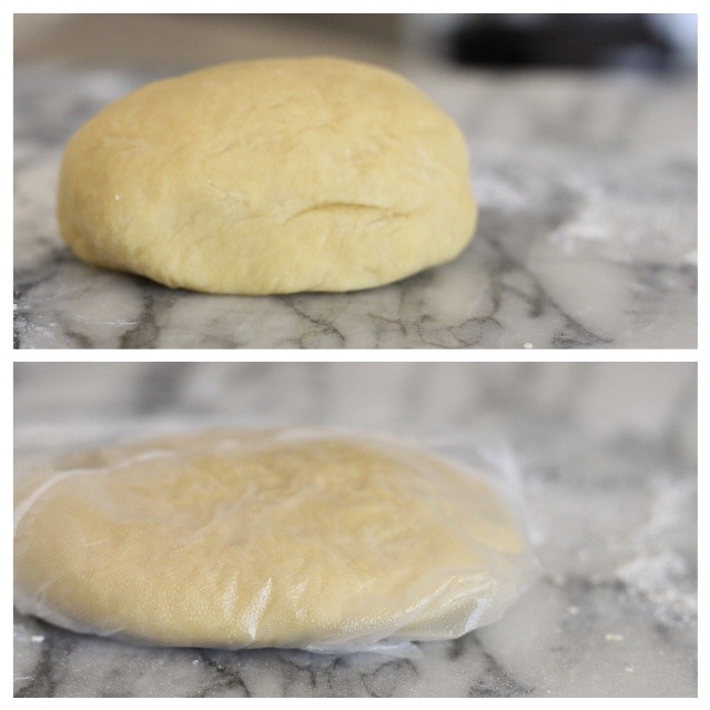 A ball of pasta dough unwrapped and wrapped for Homemade Butternut Squash Ravioli from The Organic Kitchen