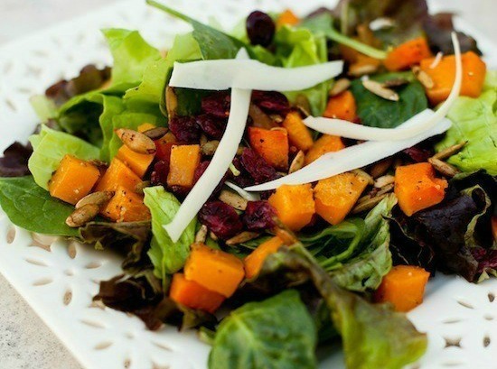 Fall Greens with Roasted Butternut Squash and Spicy Pepitas
