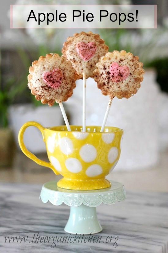 Valentine's Day Apple Pie Pops in a yellow cup