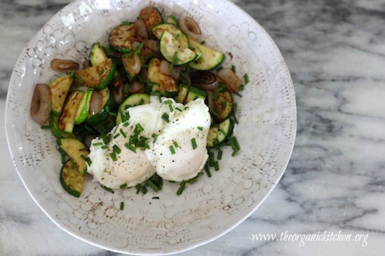 Poached Eggs Over Zucchini Hash