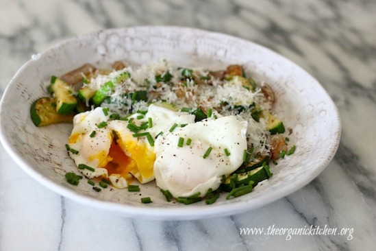 Poached Eggs Over Zucchini Hash