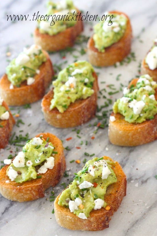 Avocado and Goat Cheese Toastettes with red pepper flakes