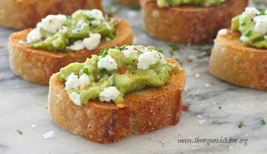 Avocado and Goat Cheese Toastettes garnished with chives