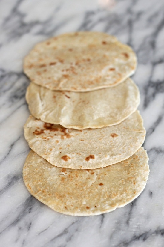 Four handmade tortillas for Fresh Fish Tacos 