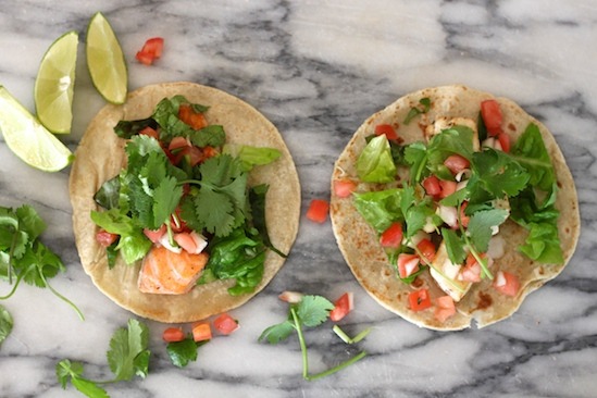 Fresh Fish Tacos ~ made with salmon and halibut! #fishtacos #salmontacos #halibuttacos #glutenfreetacos