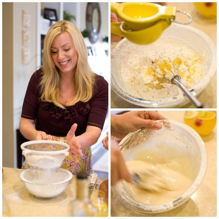 The Best Lemon Cupcakes with Lemon Glaze A blonde woman shown making lemon glaze for The Best Lemon Cupcakes with Lemon Glaze