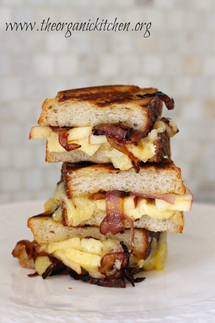 Grilled Cheese with Apples and Caramelized Onions, Crispy Brussels Sprout Leaves