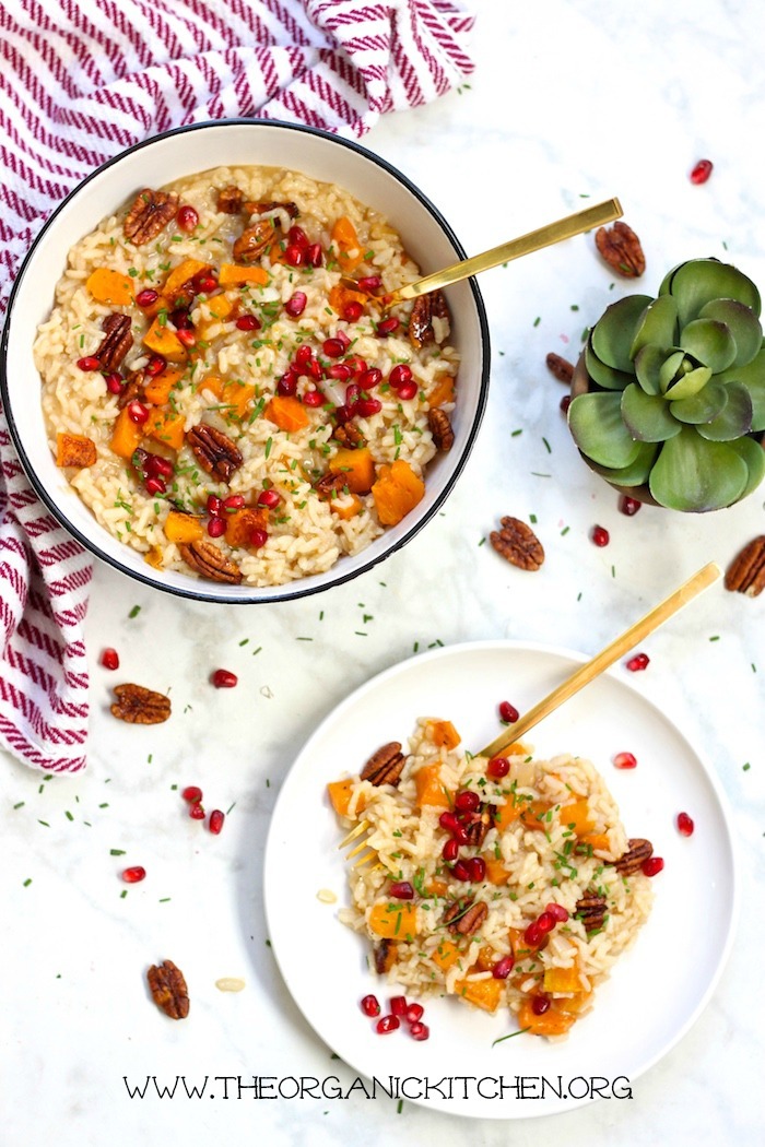 Roasted Butternut Squash Risotto with Candied Pecans- Gluten free, vegetarian