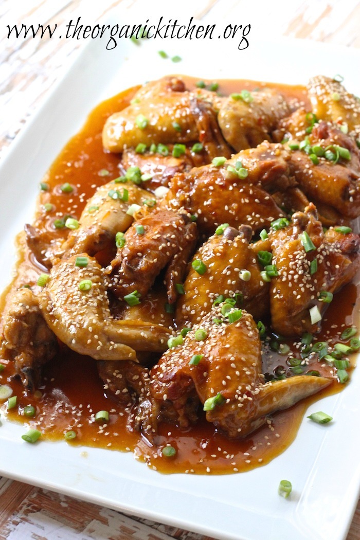 A large platter of Sesame Apricot Crock Pot Wings: Perfect for Game Day!