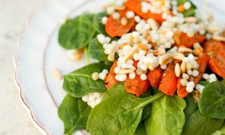 Baby Spinach Salad with Roasted Carrots and Israeli Couscous