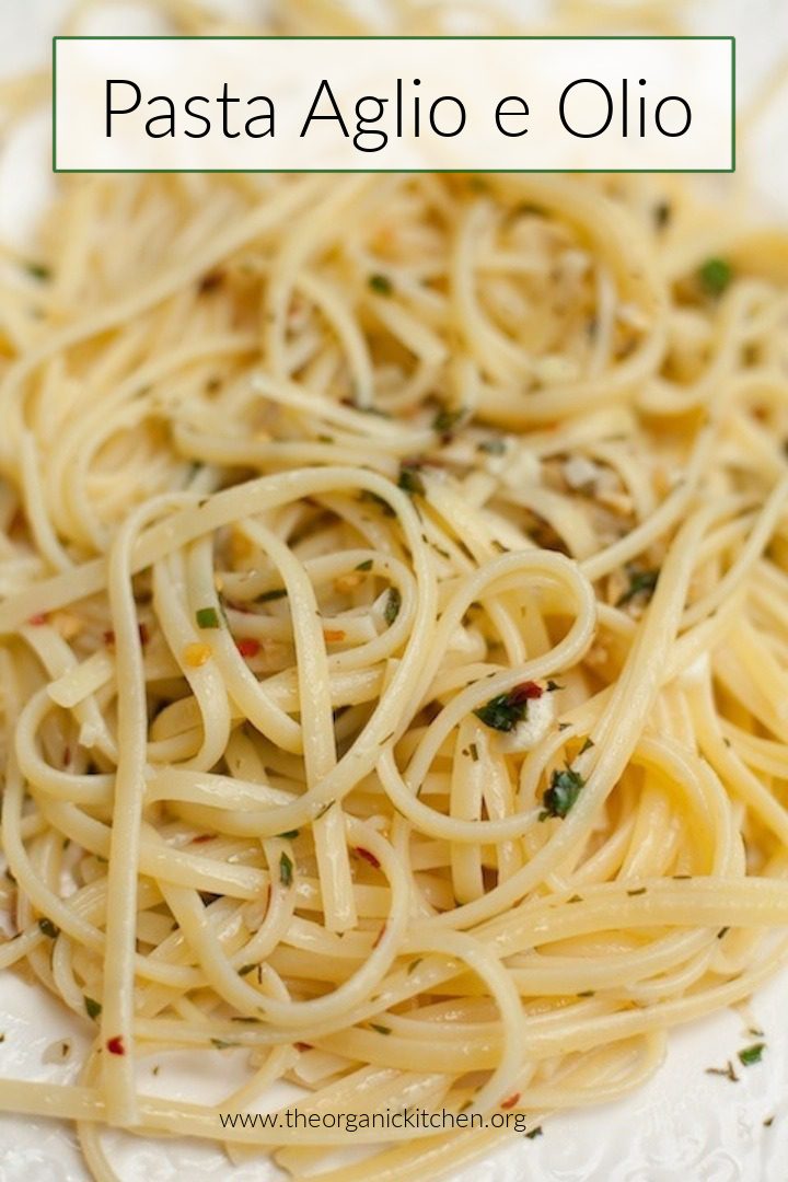 Pasta Aglio e Olio Pasta Aglio e Olio on white plate