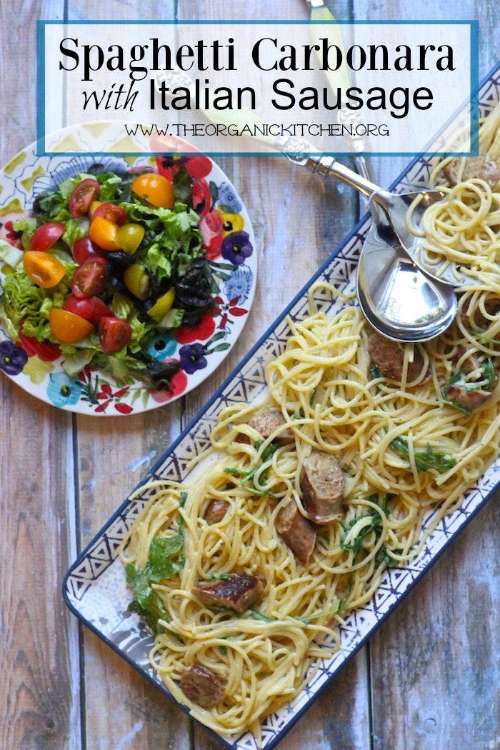 Spaghetti Carbonara with Spicy Italian Sausage and Rocket!