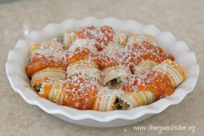 Three Cheese Lasagna Rolls with Chicken and Butternut Pasta Sauce