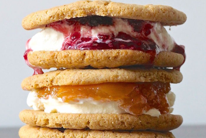 Almond Butter and Jam Ice Cream Cookie Sandwich