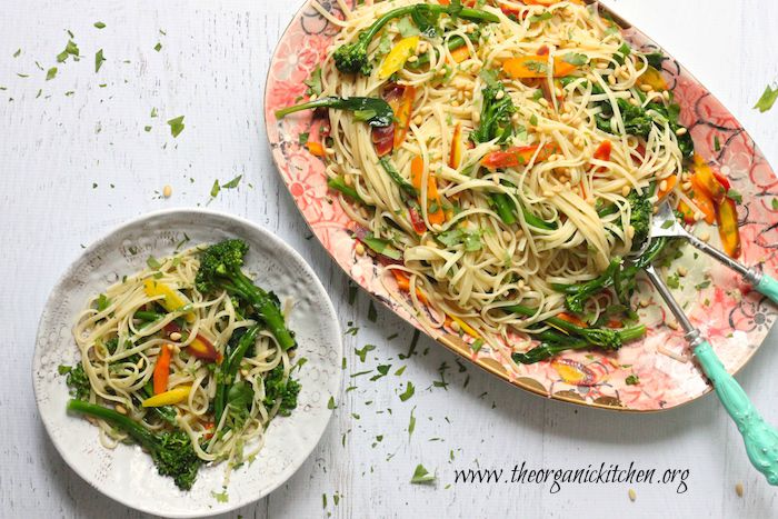 Linguini with Rainbow Carrots and Broccolini