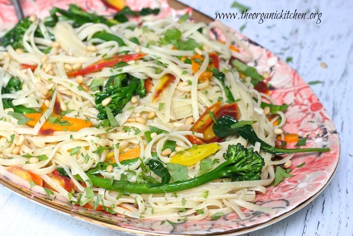 A platter with Linguini with Rainbow Carrots and Broccolini: Another 15 Minute Meal!