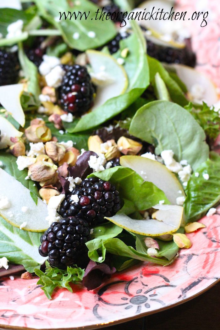 Greens with Pears, Blackberries and Creamy Lemon Poppyseed Vinaigrette