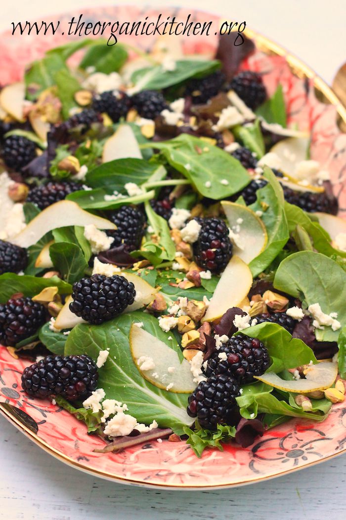 Greens with Pears, Blackberries and Creamy Lemon Poppyseed Vinaigrette