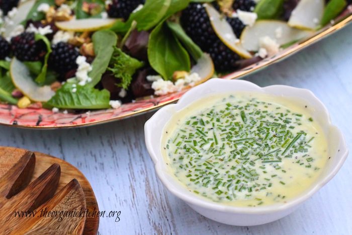 Greens with Pears, Blackberries and Creamy Lemon Poppyseed Vinaigrette