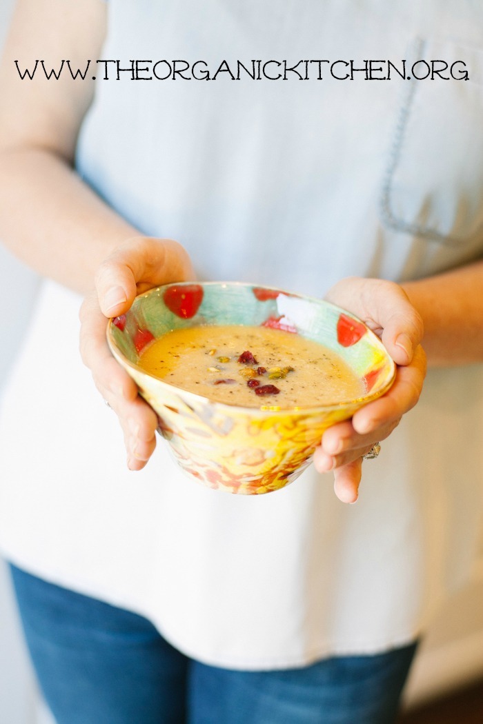 Savory Pumpkin Soup ina colorful bowl