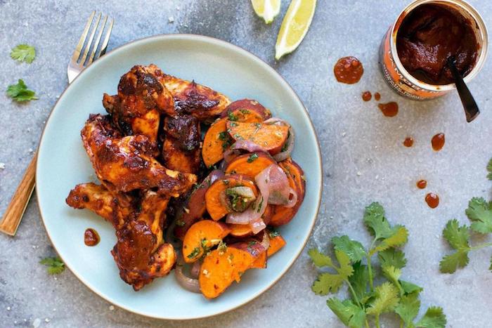 Whole 30-Paleo Chipotle Chicken Wings and Roasted Sweet Potatoes #chipotlechickenwings #whole30 #paleo