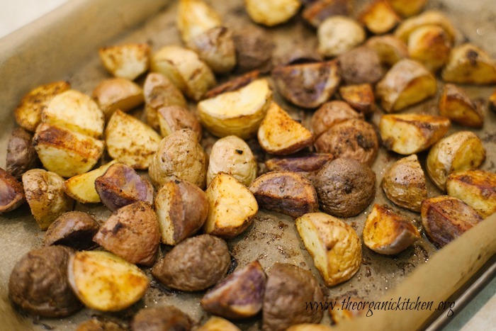 Roasted Mexican Potatoes with Cilantro Gremolata before being tossed in herbs