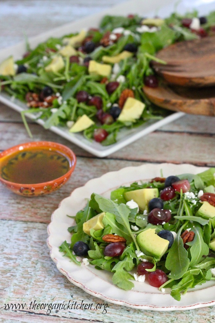 Blueberry and Avocado Salad on plate and platter