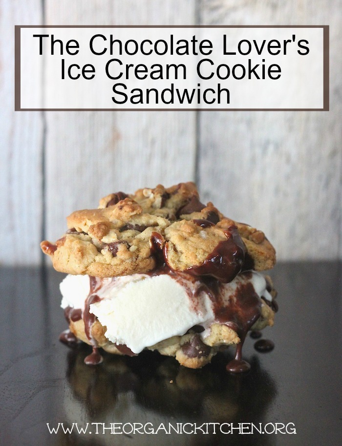 The Chocolate Lover's Ice Cream Cookie Sandwich on a brown table