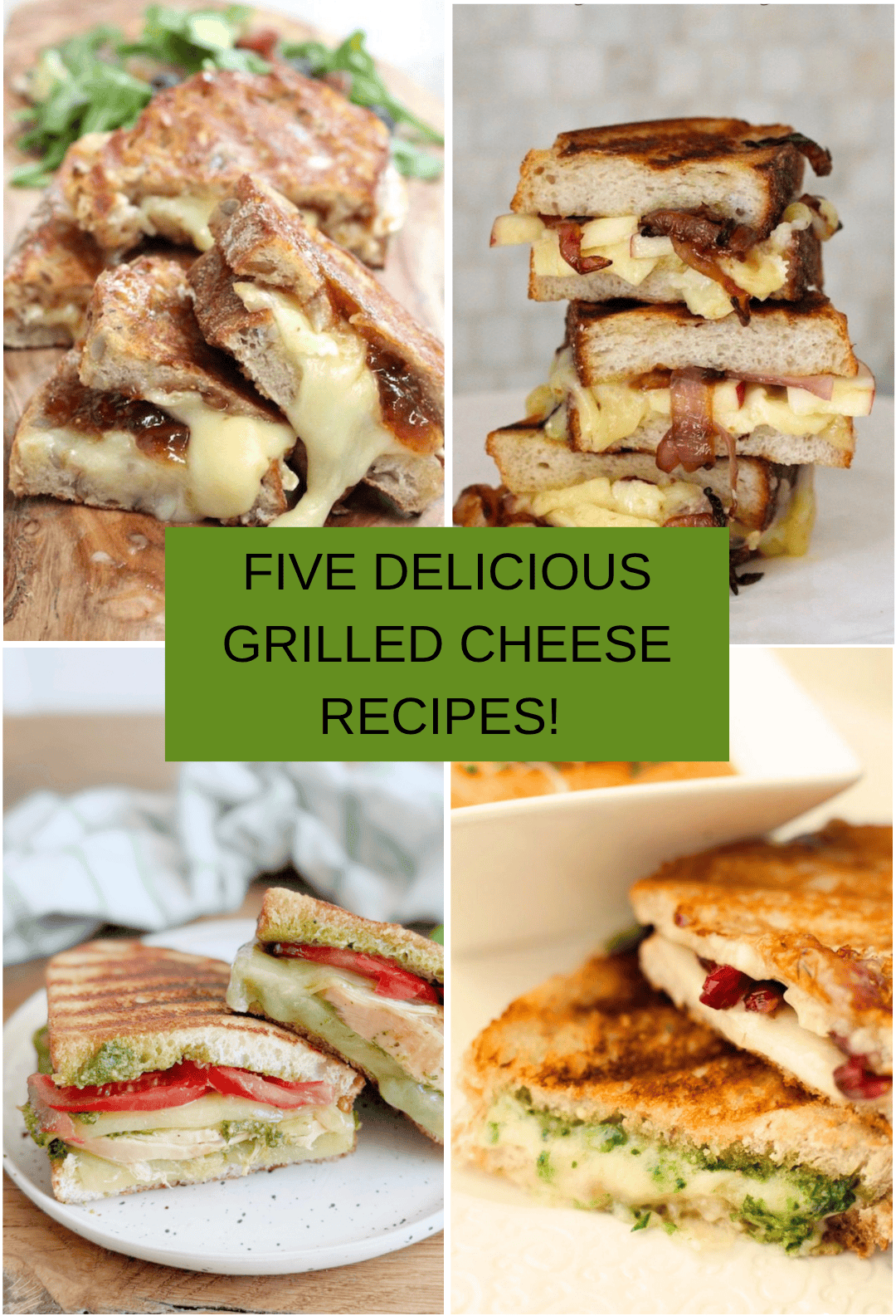 Happy National Grilled Cheese Sandwich Day! A collage of four photos of grilled cheese sandwiches
