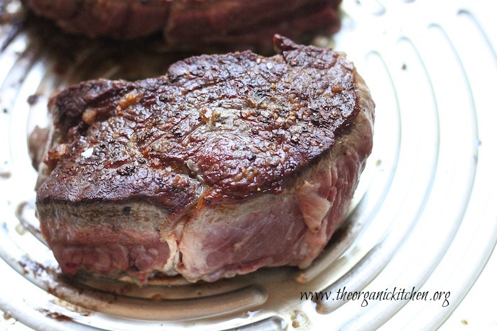 Perfect Cooktop Filet Mignon! searing in a metal pan