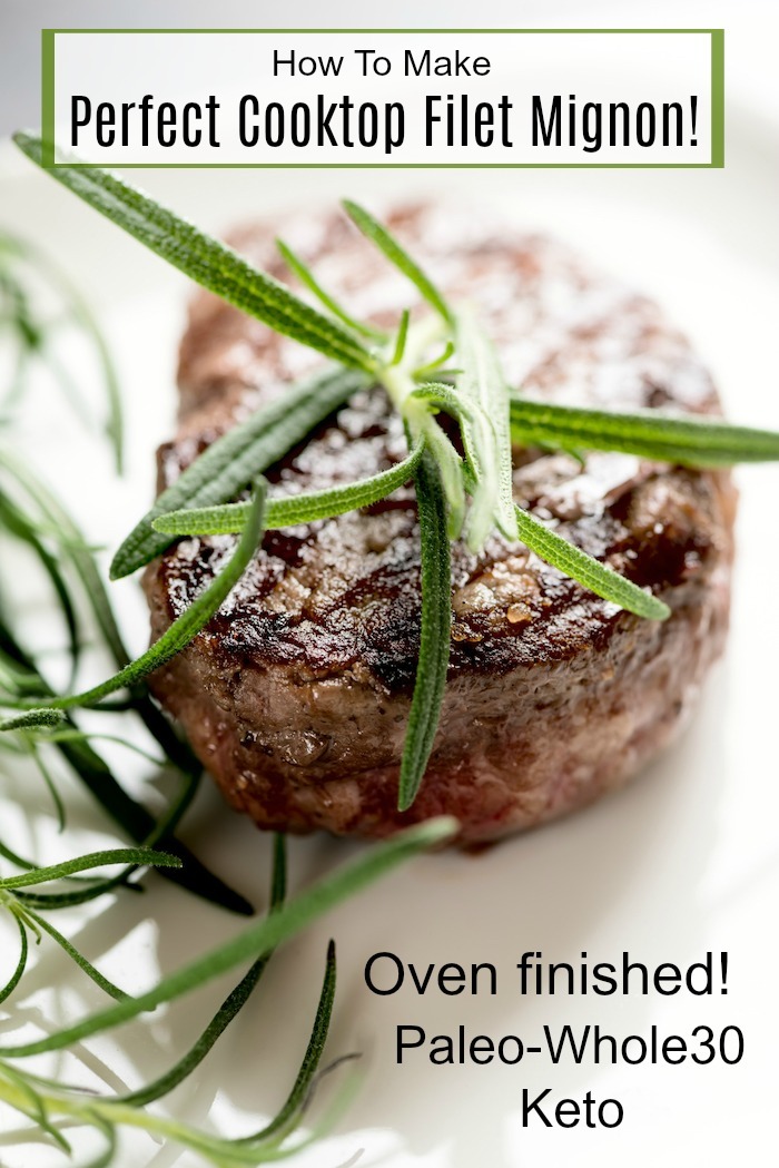 Perfect Cooktop Filet Mignon garnished with rosemary 