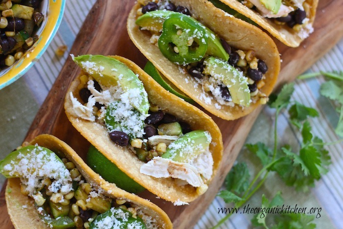 Fresh Corn, Black Bean and Avocado Tacos (Chicken and Vegetarian Options)