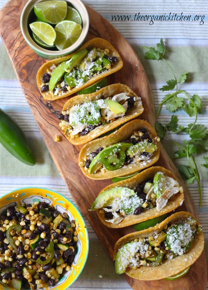 Fresh Corn, Black Bean and Avocado Tacos (Chicken and Vegetarian Options)